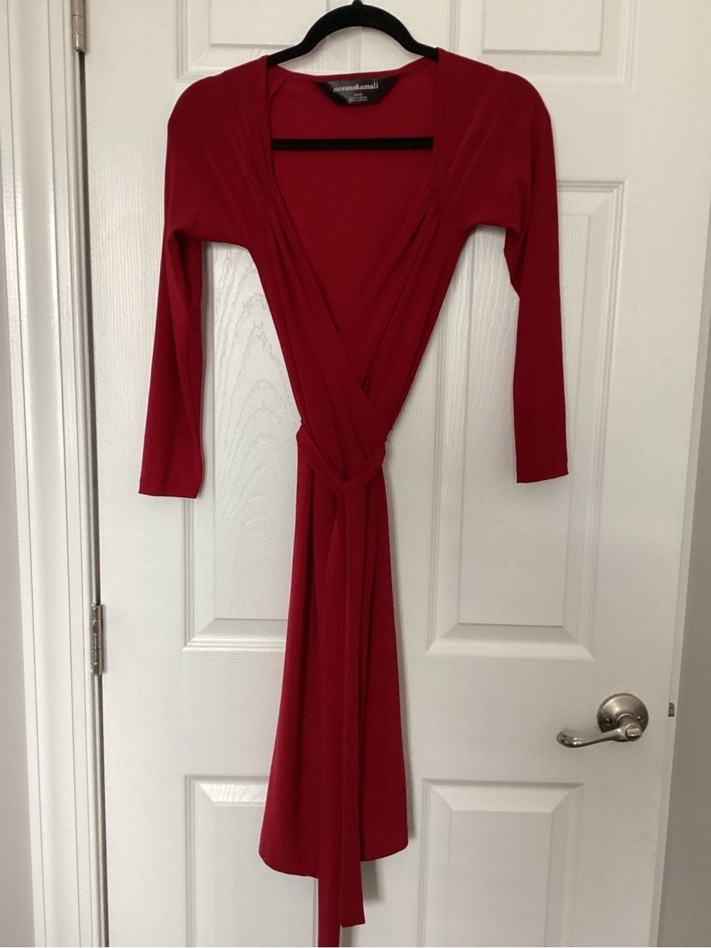 Norma Kamali Crimson Wrap-Front Long Sleeve Dress